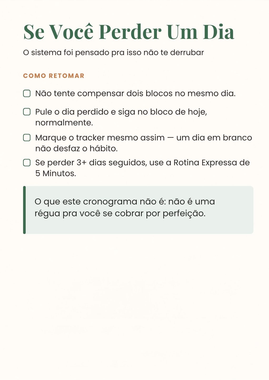 Página sobre como retomar se perder um dia