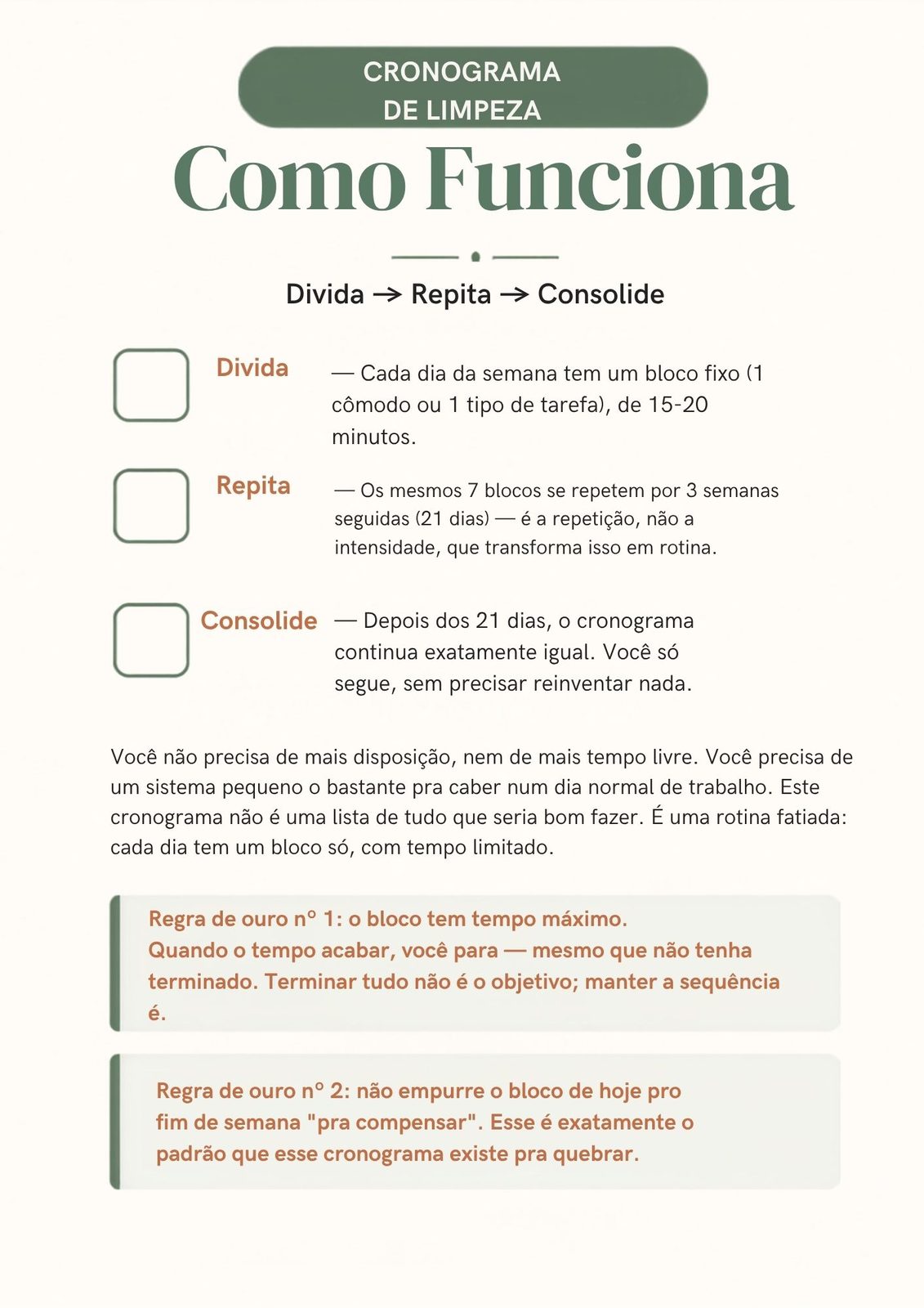 Página do cronograma semanal — como funciona