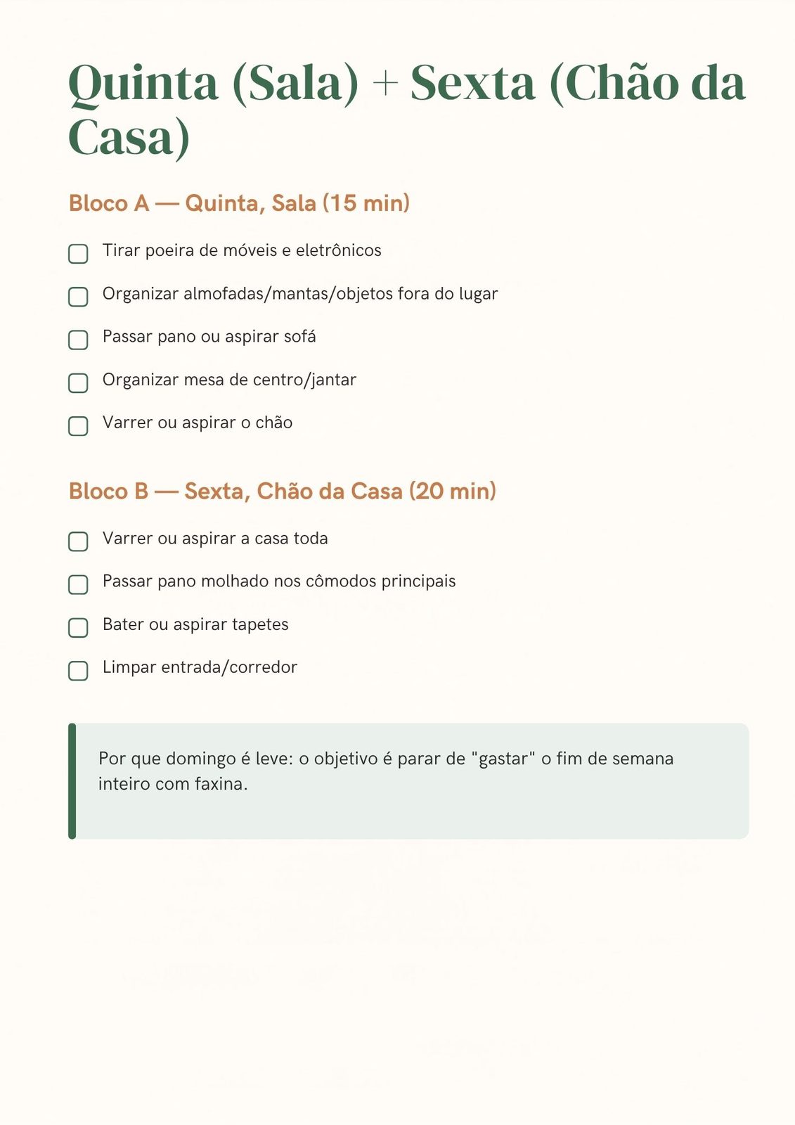 Checklist diário de quinta e sexta